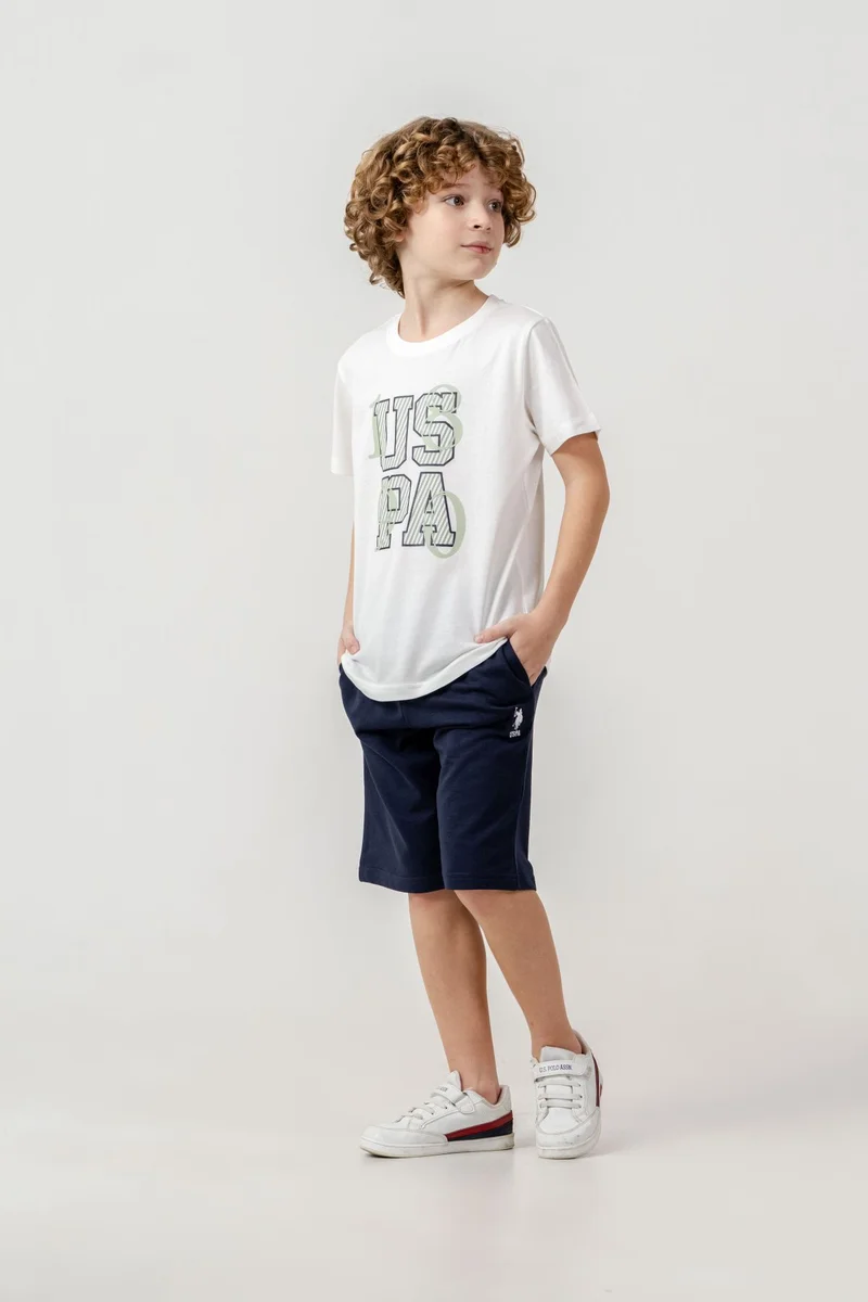 يو اس بولو اسن U.S. Polo Assn. Boys White Bermuda Set